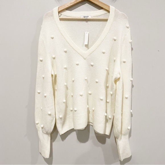 MADEWELL Bobble Dashwood V-Neck Sweater Coziest Yarn Bright Ivory NEW Size Large - Picture 1 of 11